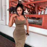 Ruched Solid Sexy Bodycon Party Dress