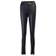 Slim-Leg Split Zipper Leather Pants Women＇s  Fall Winter Trend Elegant