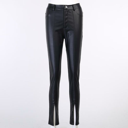 Slim-Leg Split Zipper Leather Pants Women＇s  Fall Winter Trend Elegant