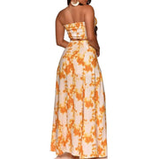 Elegant Two Piece Set Summer Floral Print Backless Party Dress