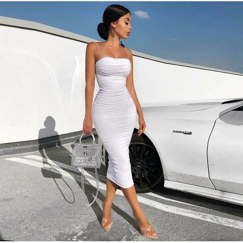 2 Layers White Summer Dress Ruched Maxi Dress